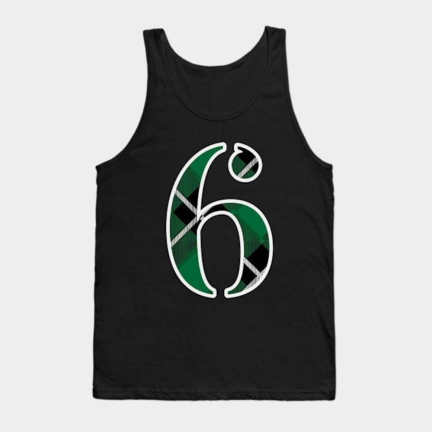 6 Sports Jersey Number Green Black Flannel Tank Top by Design_Lawrence